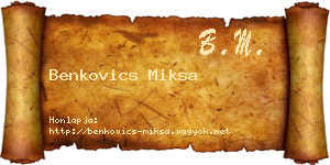 Benkovics Miksa névjegykártya