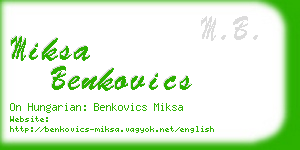 miksa benkovics business card